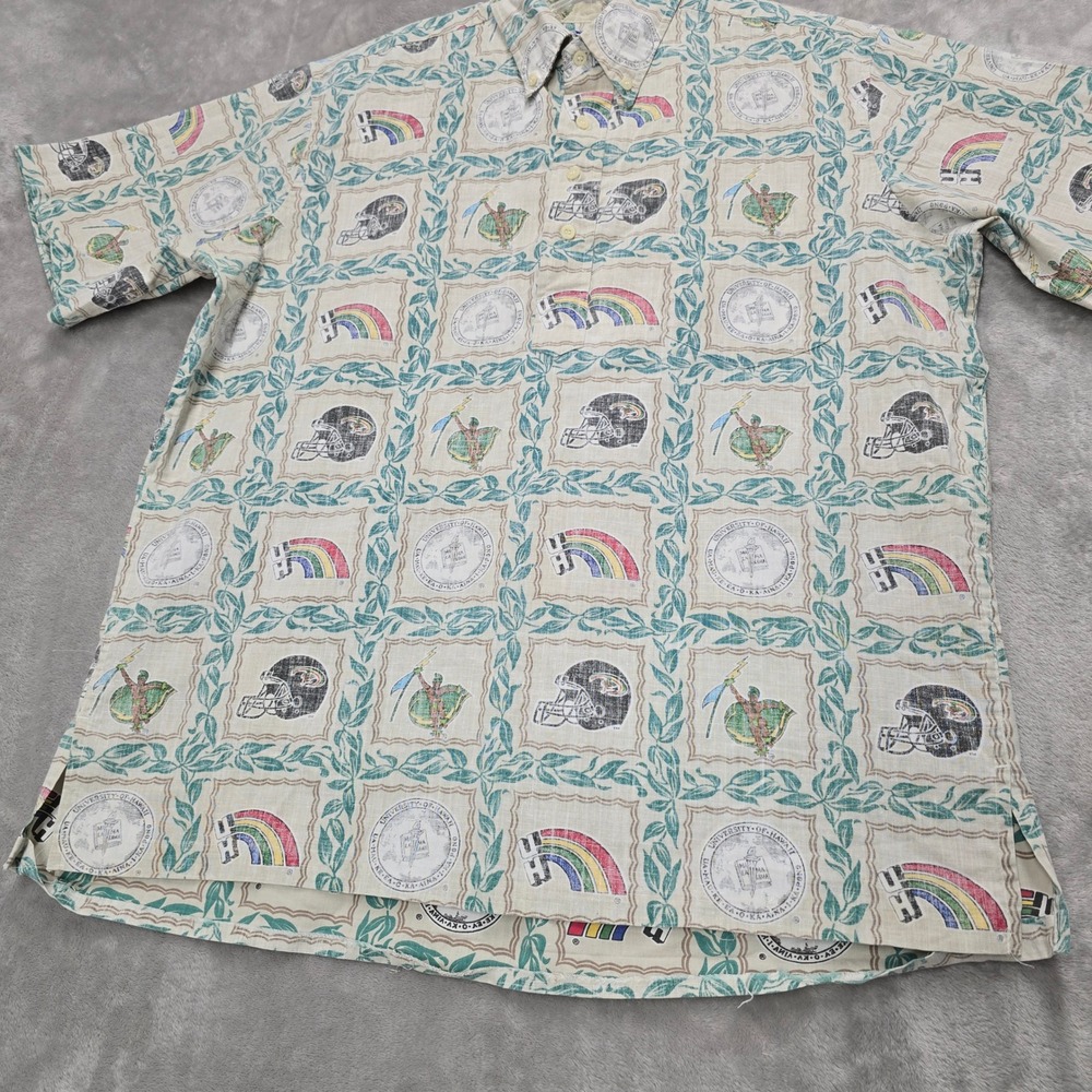 Reyn Spooner Button Down Shirt Mens XL Cream UH Hawaii Rainbow Warriors Football - Picture 9 of 16